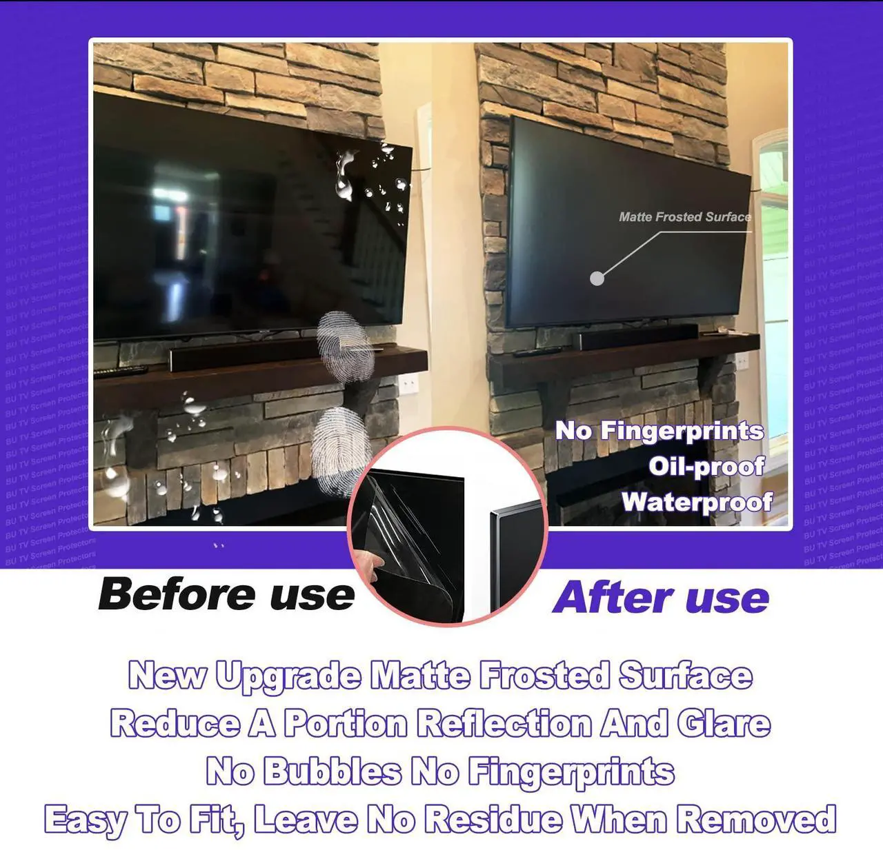 Alt view image 3 of 4 - BU TV Screen Protectors 65 Inch Anti-Glare TV Film Blue Light Anti Scratch Film for 65 Inch,65 Inch TV Anti Glare Matte Glare Reducer 65 inch
