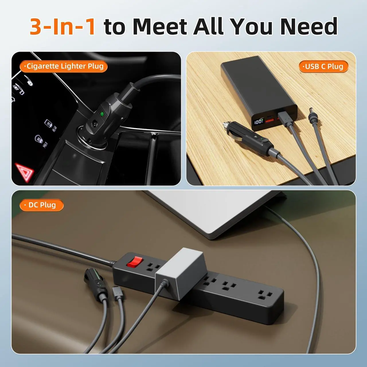 Alt view image 2 of 5 - Starlink Mini 3-in-1 DC Power Cable 16FT, USB-C 12-24V Cigarette Lighter Plug & DC Male Cord Input Power Cable, Waterproof Power Cord Accessories for Starlink Mini