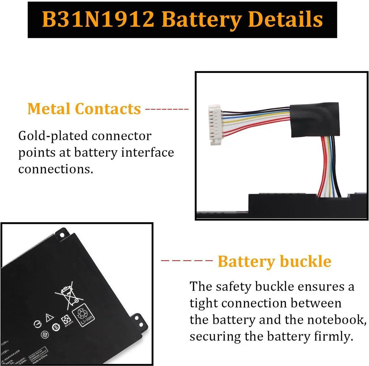Alt view image 4 of 5 - XCZHEUNP B31N1912 C31N1912 Laptop Battery Replacement for ASUS VivoBook asus 14 E410M E410MA L410M L410MA E410KA F414MA E510MA E510KA L510MA R522MA L410MA-BV058TS E510KA-EJ033TS L510ma-wb04 Series