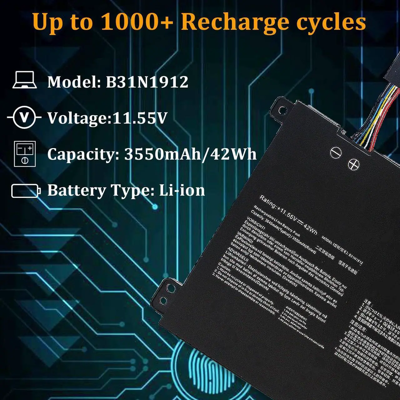 Alt view image 2 of 5 - XCZHEUNP B31N1912 C31N1912 Laptop Battery Replacement for ASUS VivoBook asus 14 E410M E410MA L410M L410MA E410KA F414MA E510MA E510KA L510MA R522MA L410MA-BV058TS E510KA-EJ033TS L510ma-wb04 Series