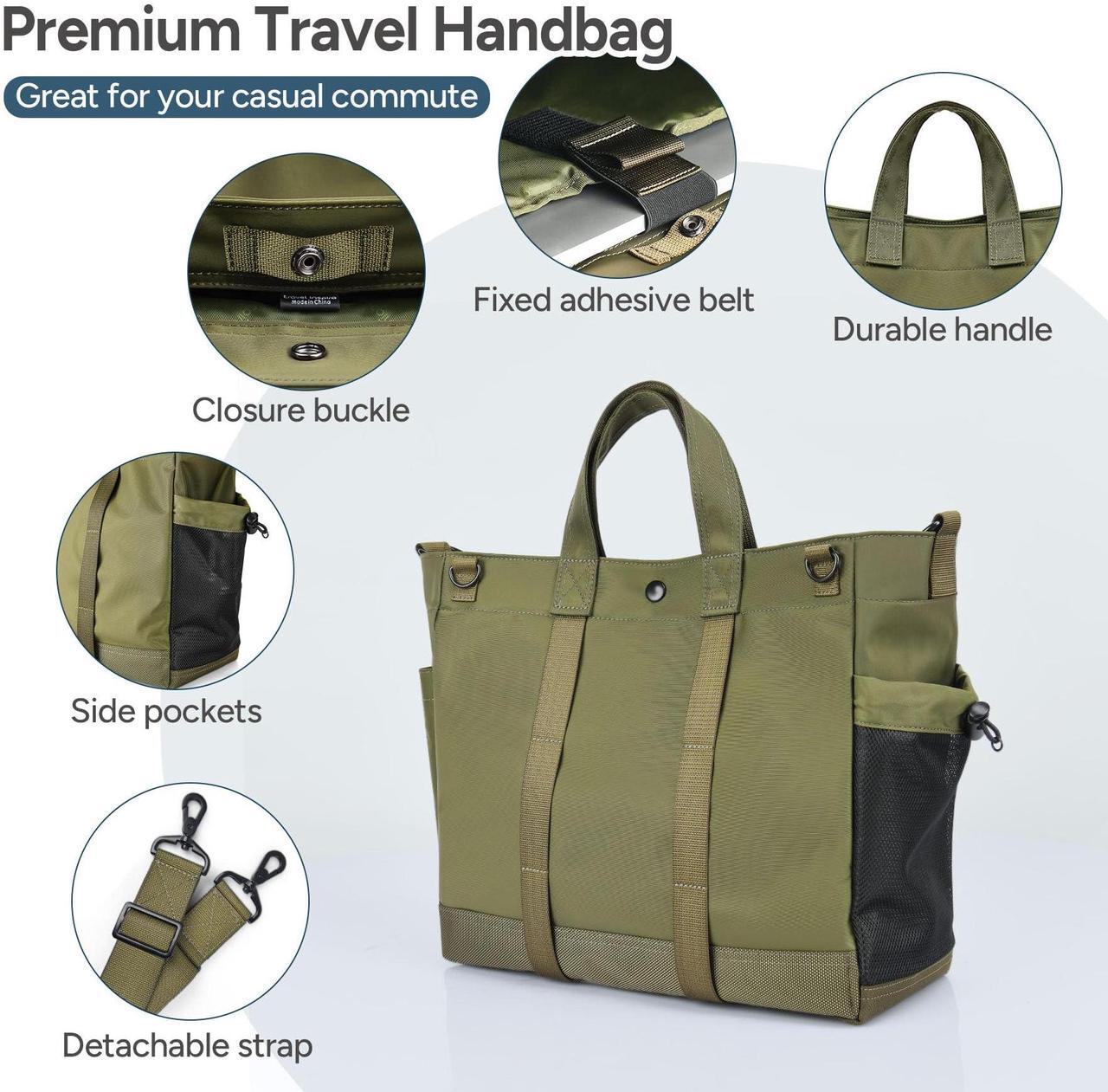 Alt view image 3 of 5 - travel inspira Laptop Bag for Women/Men 13''/15.6'' Laptop Travel Tote Bag, Waterproof Computer Work Bag with Reinforced Bottom, Professional Shoulder Handbag for Teacher Office Business, Army Green