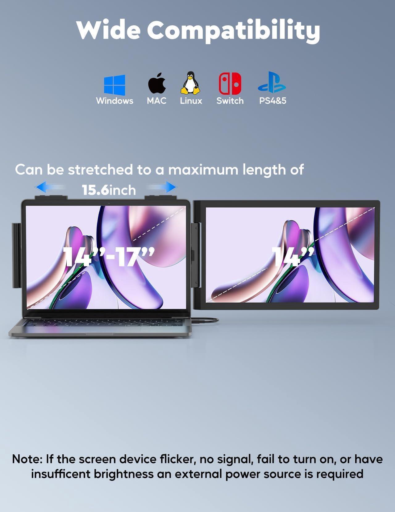 Alt view image 3 of 5 - Laptop Screen Extender,14" FHD 1080P IPS Dual Screen,Attachment Screen Extended Extra Screen, Portable Monitor for Laptops 14-17" with USB-C/HDMI Port, Plug n Play for Windows/Mac/Android/Switch/PS5