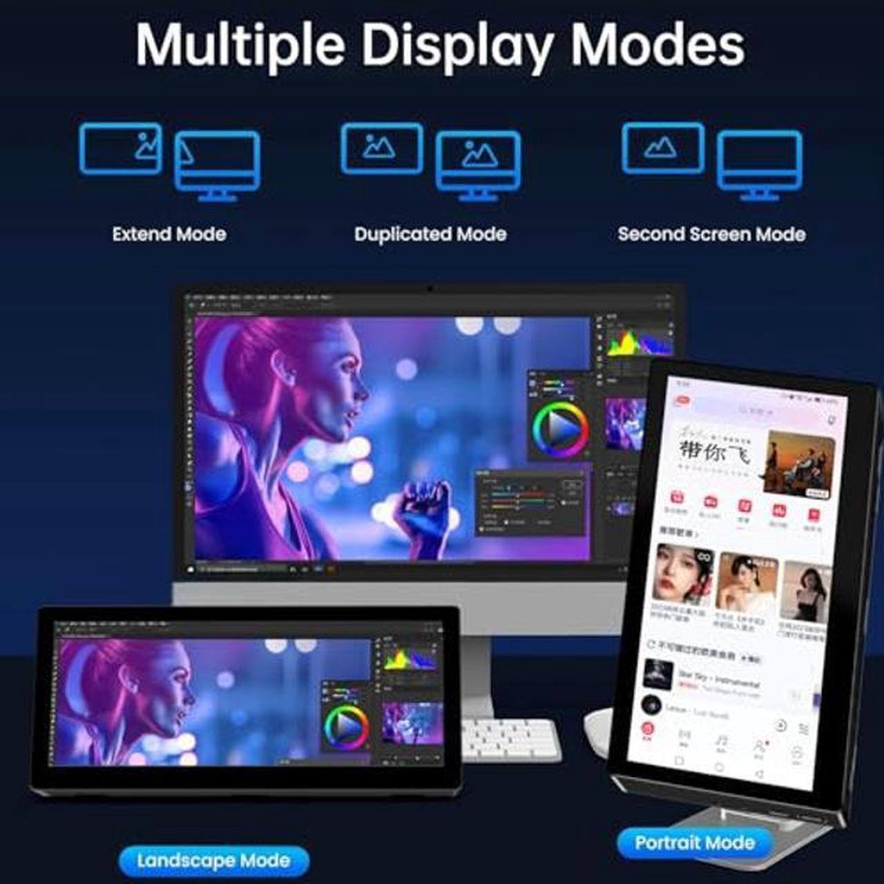 Alt view image 4 of 5 - Ulrhzar 10.3 Inch Touch Screen Portable Monitor IPS1920x720 60Hz 10-Point Touch Stretched Bar with Speakers, HDMI Type-C Mini Small Extension Touchscreen Monitor for Mac Laptop, PC, Switch