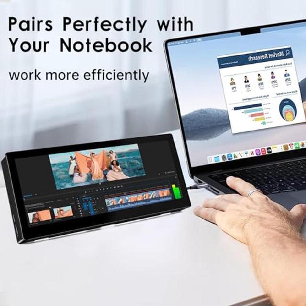 Alt view image 5 of 5 - Ulrhzar 10.3 Inch Touch Screen Portable Monitor IPS1920x720 60Hz 10-Point Touch Stretched Bar with Speakers, HDMI Type-C Mini Small Extension Touchscreen Monitor for Mac Laptop, PC, Switch