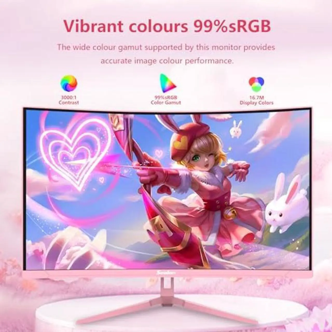 Alt view image 2 of 5 - Sealan 27 inch Curved Pink Gaming Monitor 180Hz,QHD(2560 x1440),1ms,1800R,VA Screen,FreeSync,Low Blue Light, Flicker Free,Eye-Care, DP, HDMI Port for Gaming Home Office,Supports Wall Mount (75 * 75mm)