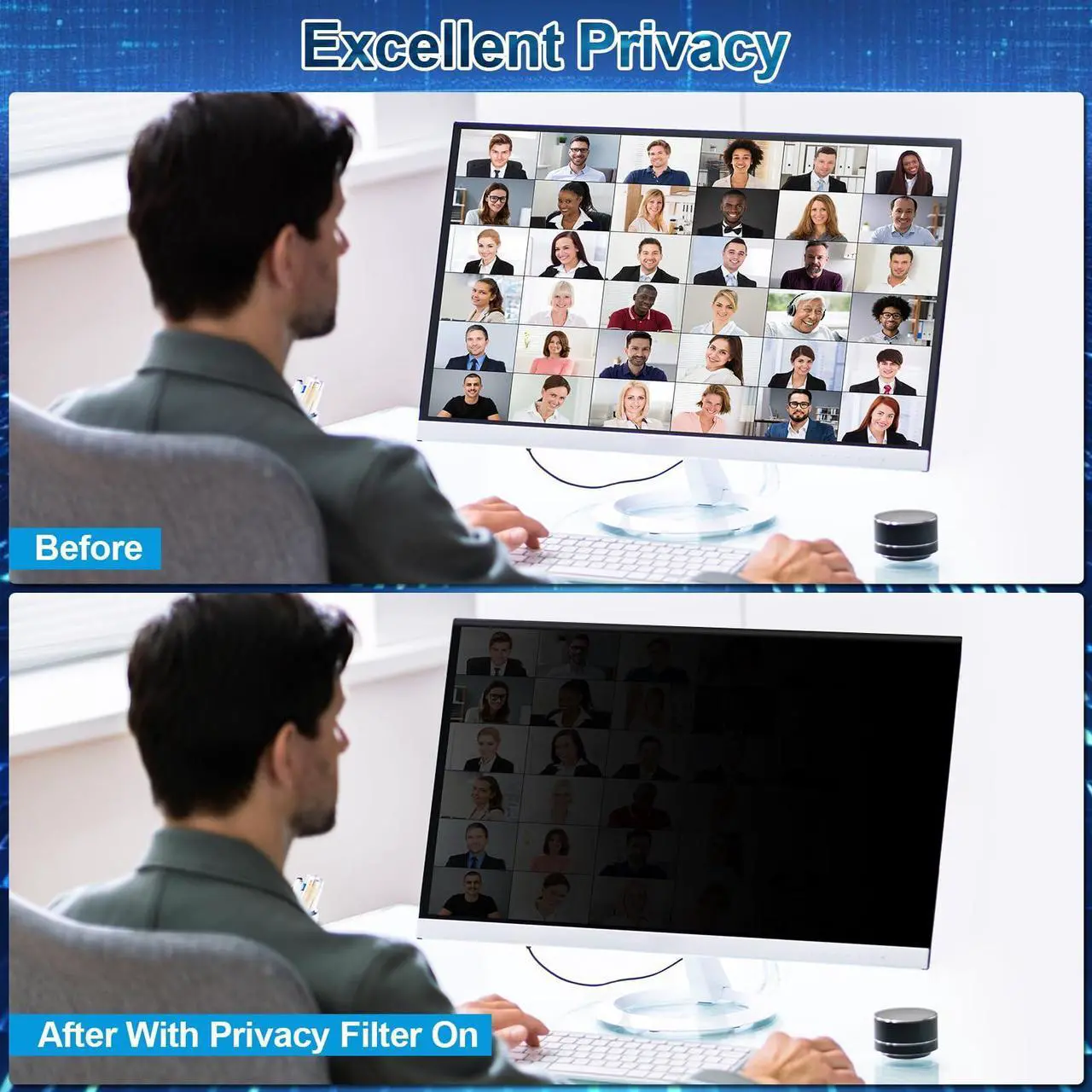 Alt view image 3 of 5 - Fohil 27 Inch Privacy Screen for Computer Monitor Privacy Screen Filter for 16:9 Widescreen Hanging Type Anti Scratch Screen Protector Easy Installation Shield for PC Computer
