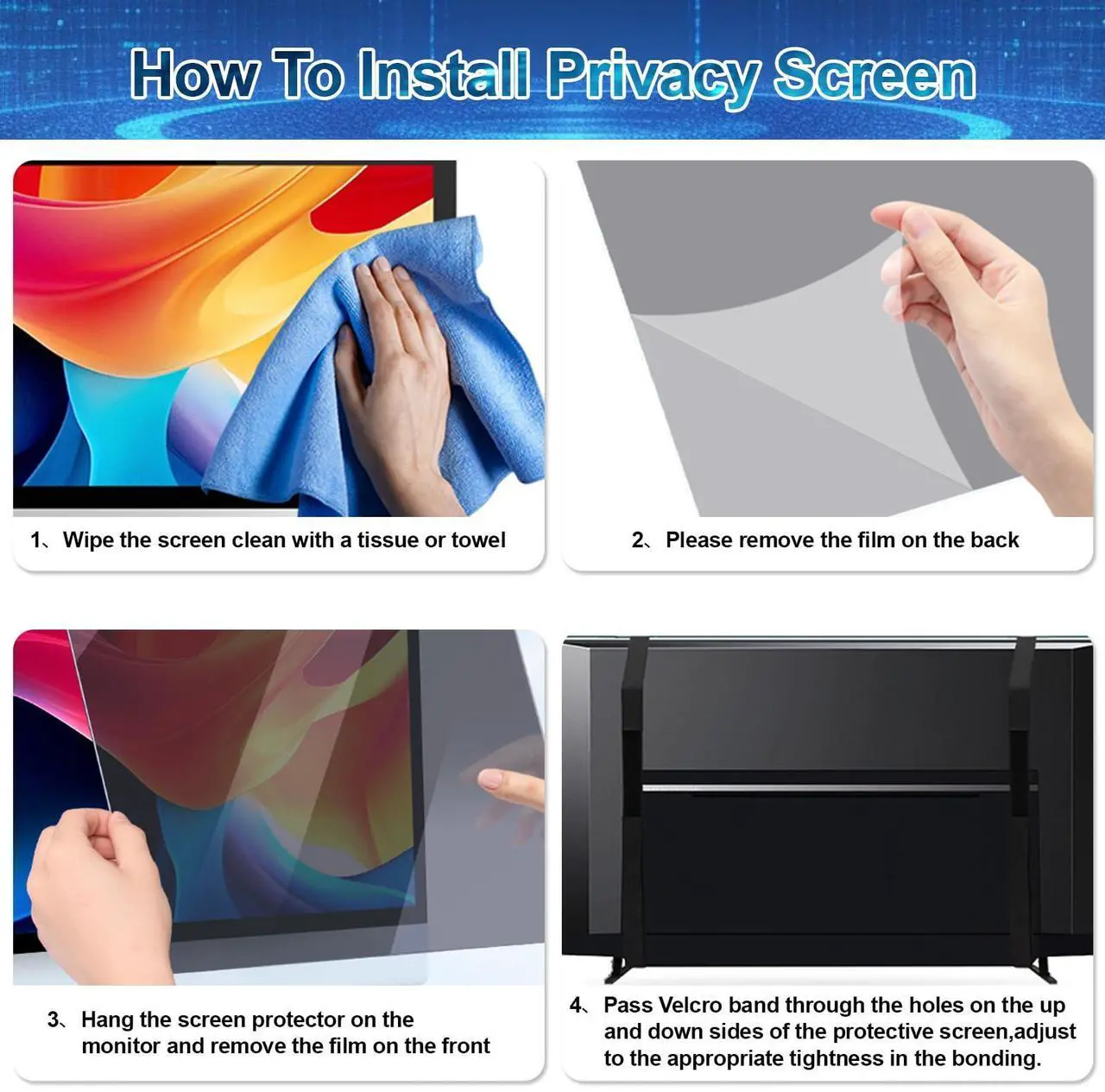 Alt view image 5 of 5 - Fohil 27 Inch Privacy Screen for Computer Monitor Privacy Screen Filter for 16:9 Widescreen Hanging Type Anti Scratch Screen Protector Easy Installation Shield for PC Computer
