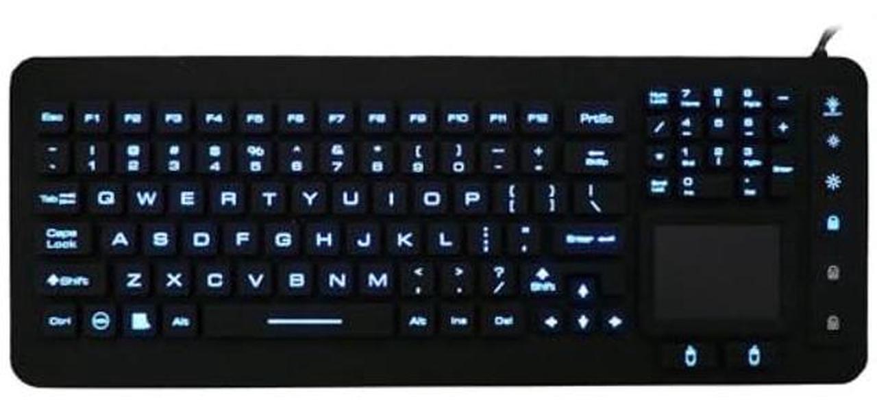 Main image of DSI Industrial Medical IP68 Waterproof Keyboard Disinfectant Silicone Light Guide Panel Backlight with Touchpad IKB98BL