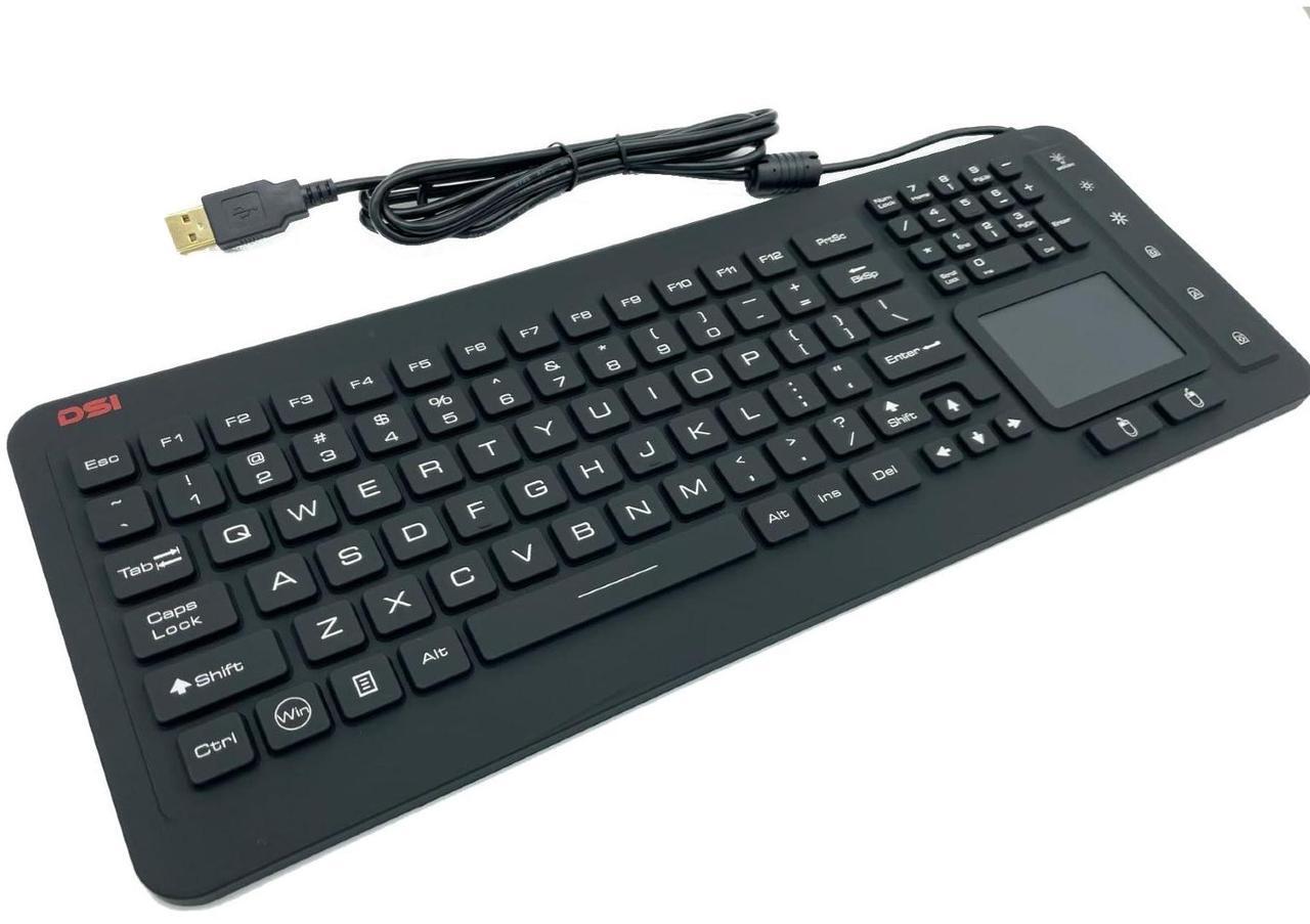 Alt view image 4 of 5 - DSI Industrial Medical IP68 Waterproof Keyboard Disinfectant Silicone Light Guide Panel Backlight with Touchpad IKB98BL