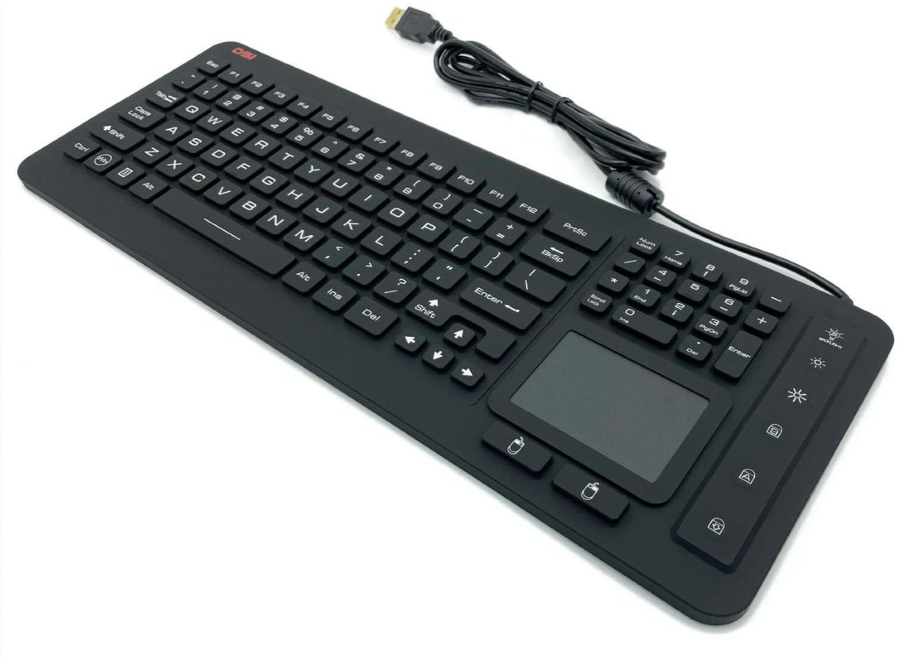 Alt view image 5 of 5 - DSI Industrial Medical IP68 Waterproof Keyboard Disinfectant Silicone Light Guide Panel Backlight with Touchpad IKB98BL