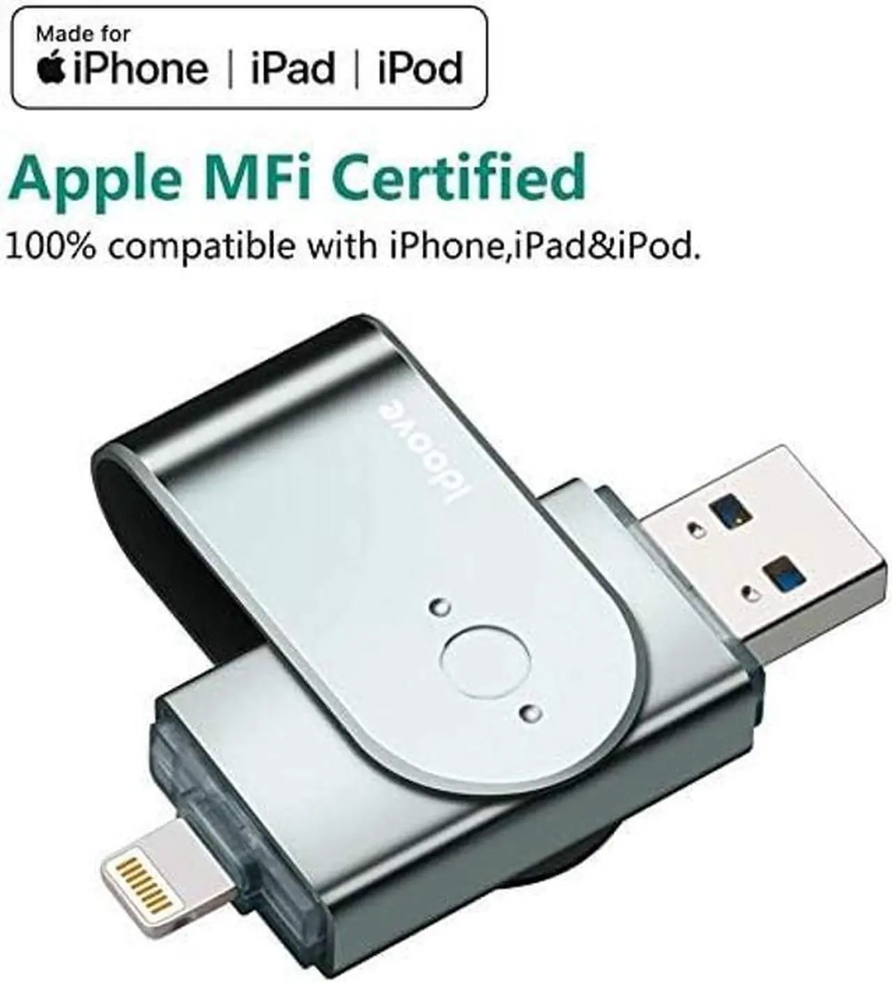 Alt view image 4 of 5 - MFi Certified 128GB USB Flash Drive for iPhone Photo Stick for iPhone iPad USB Memory Stick - USB 3.0 - Thumb Drives High Speed External Storage Adapter Expansion for iOS PC Mac (Grey 128G)