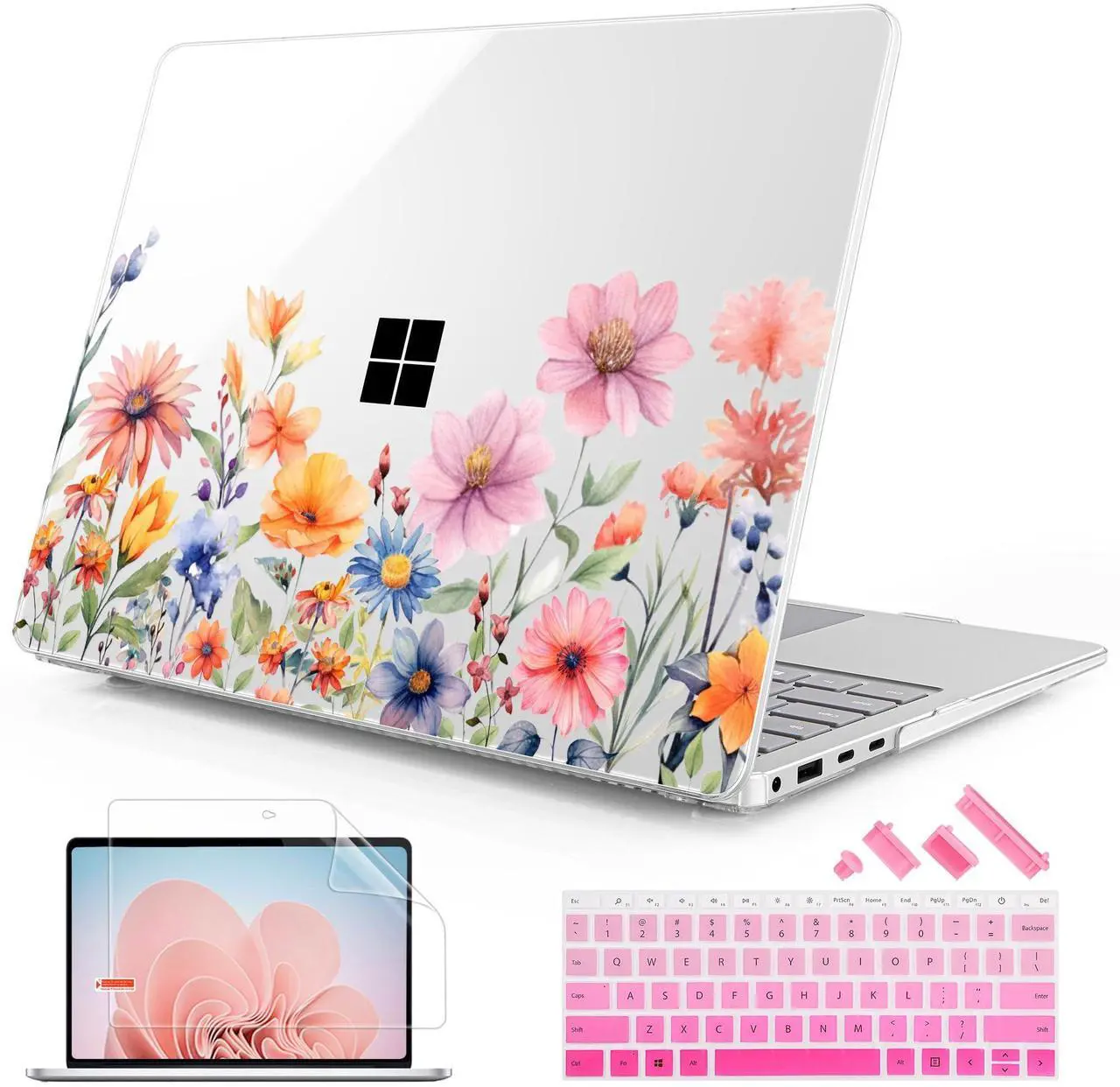 Main image of Mektron Case for 13.8" Microsoft Surface Laptop 7 Windows 11 AI PC 2024 Surface Laptop 13.8 Inch Cover Fits Model 2036, Keyboard Cover +Screen Protector +Dust Plugs, Floral P165