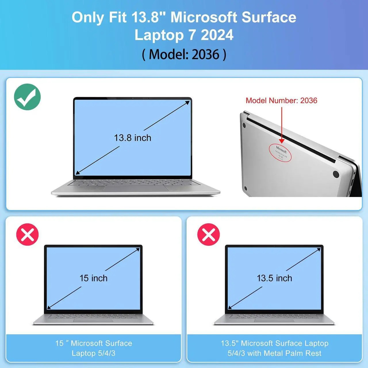 Alt view image 2 of 5 - Mektron Case for 13.8" Microsoft Surface Laptop 7 Windows 11 AI PC 2024 Surface Laptop 13.8 Inch Cover Fits Model 2036, Keyboard Cover +Screen Protector +Dust Plugs, Floral P165