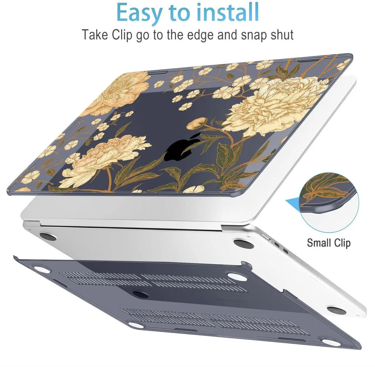 Alt view image 3 of 5 - Mektron for 2025 M4 MacBook Air 13.6 Inch A3240 Case Fits 2023 A2681 M2 2024 A3113 M3 Chip with Liquid Retina Display, Printed Plastic Hard Shell Cover for MacBook Air 13.6", Peony Flowers C186