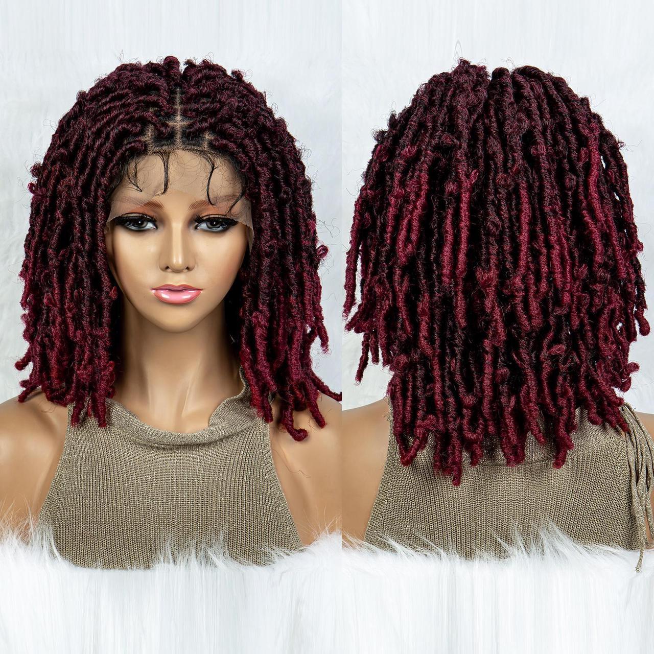 Synthetic Lace Front Wig Braided Wigs Dreadlock Wig 16 inches Short Knotless Butterfly Locs Wigs for  Women Synthetic Wig Gradient burgundy