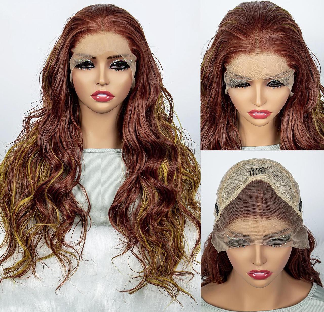 13*3 lace synthetic wig
BODY WIG brown mixed gold long synthetic fiber hood