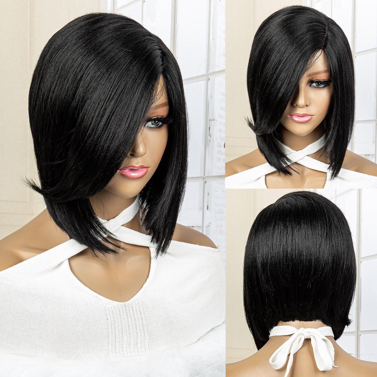 Slant Part Straight Bob Hair Wigs For Women Short Bob Synthetic Fiber Hair Wigs For Daily Party Halloween Wear