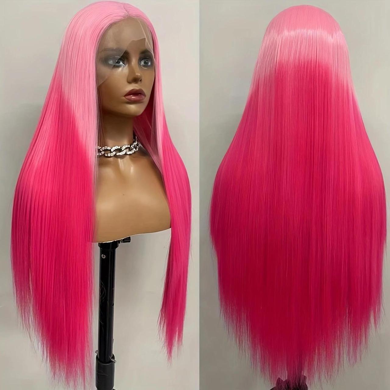 Pink T color 13*3 lace front wig long straight hair wig for women 26 inch long lace front straight hair wig suitable for cosplay Halloween party use