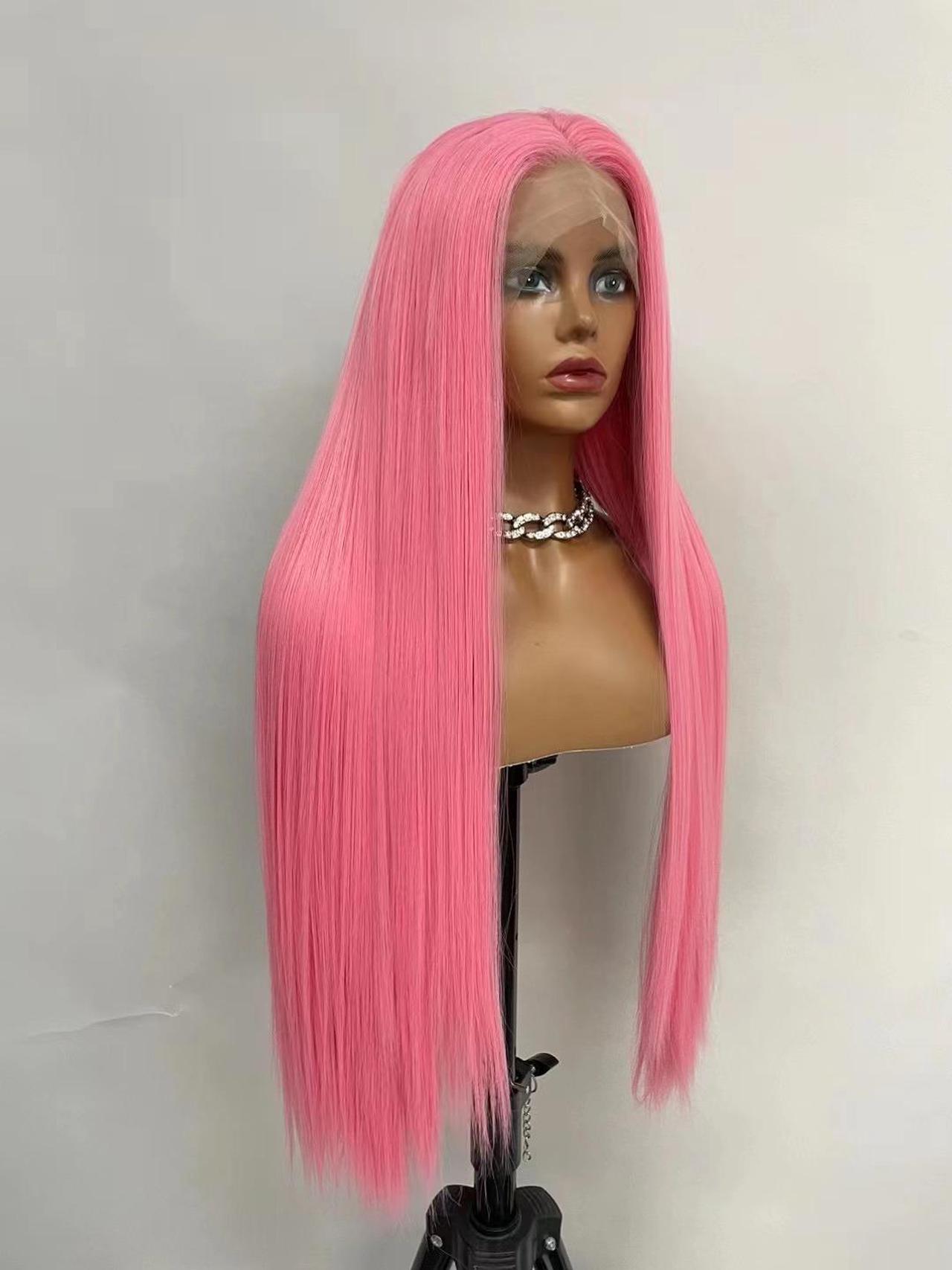 Pink Long Straight Hair Wigs 13*3 Lace Front Wigs Synthetic Straight Lace Front Wigs For Women Girls