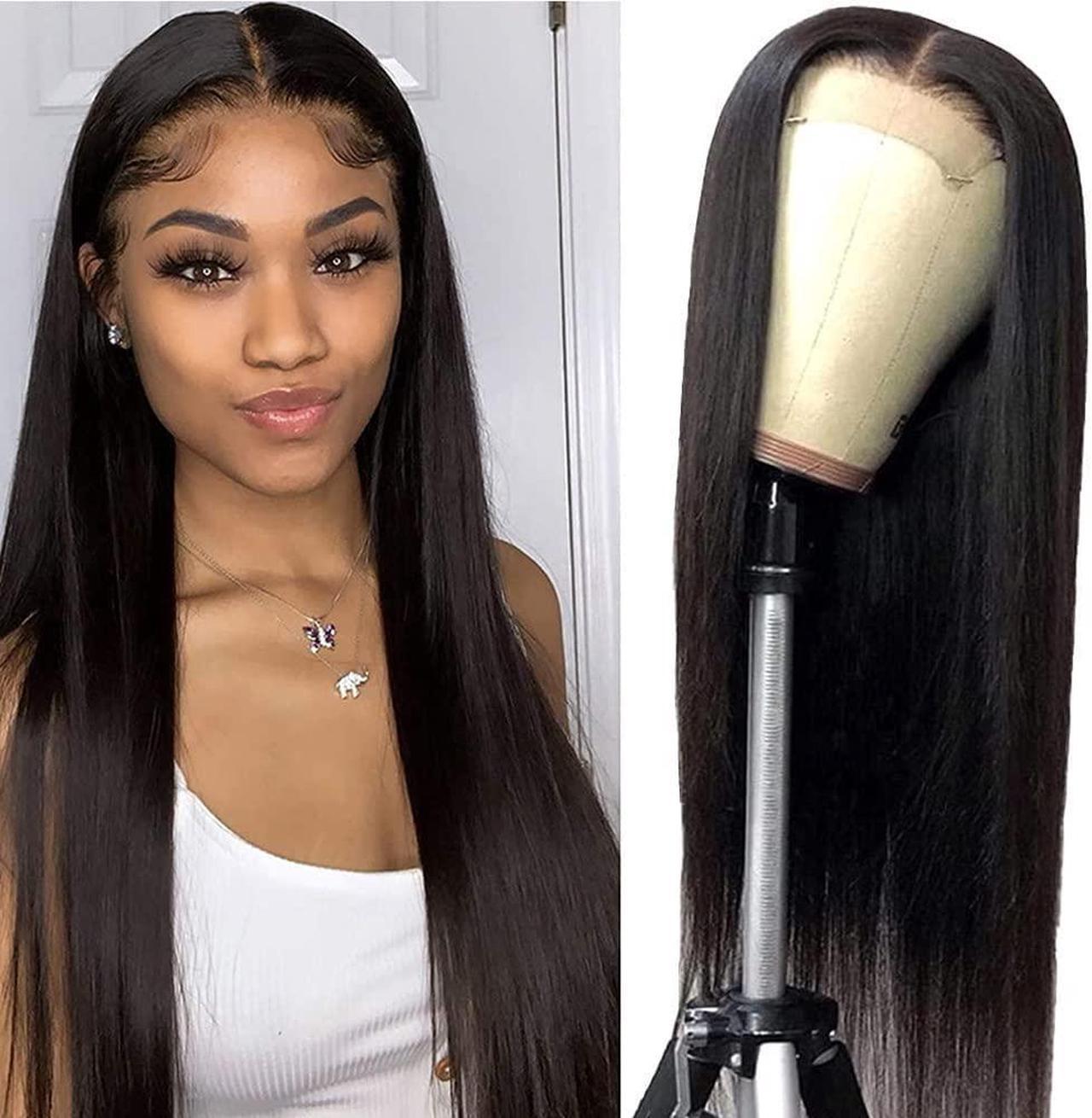 Wigs Human Hair Pre Plucked with Baby Hair 4x4 Lace Front Wigs Human Hair 180 Density Straight Human Hair Wigs for Black Women Natural Color 8-40INCH 8"