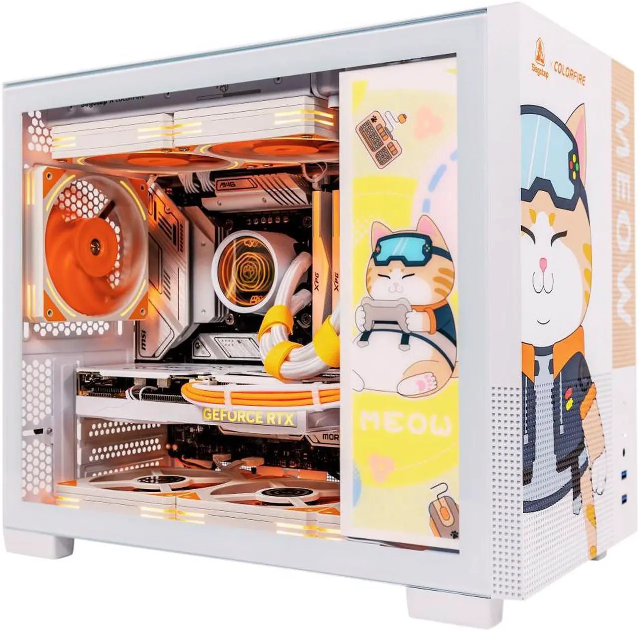Alt view image 2 of 6 - Segotep Memphis-S Meow Combo M-ATX Gaming PC Case with Lightning Panel, AIO BeIced II 240 ARGB Liquid Cooler, 3 of Gaming Cooling Fan HQ12 PRO Meow Edition, All in One Package