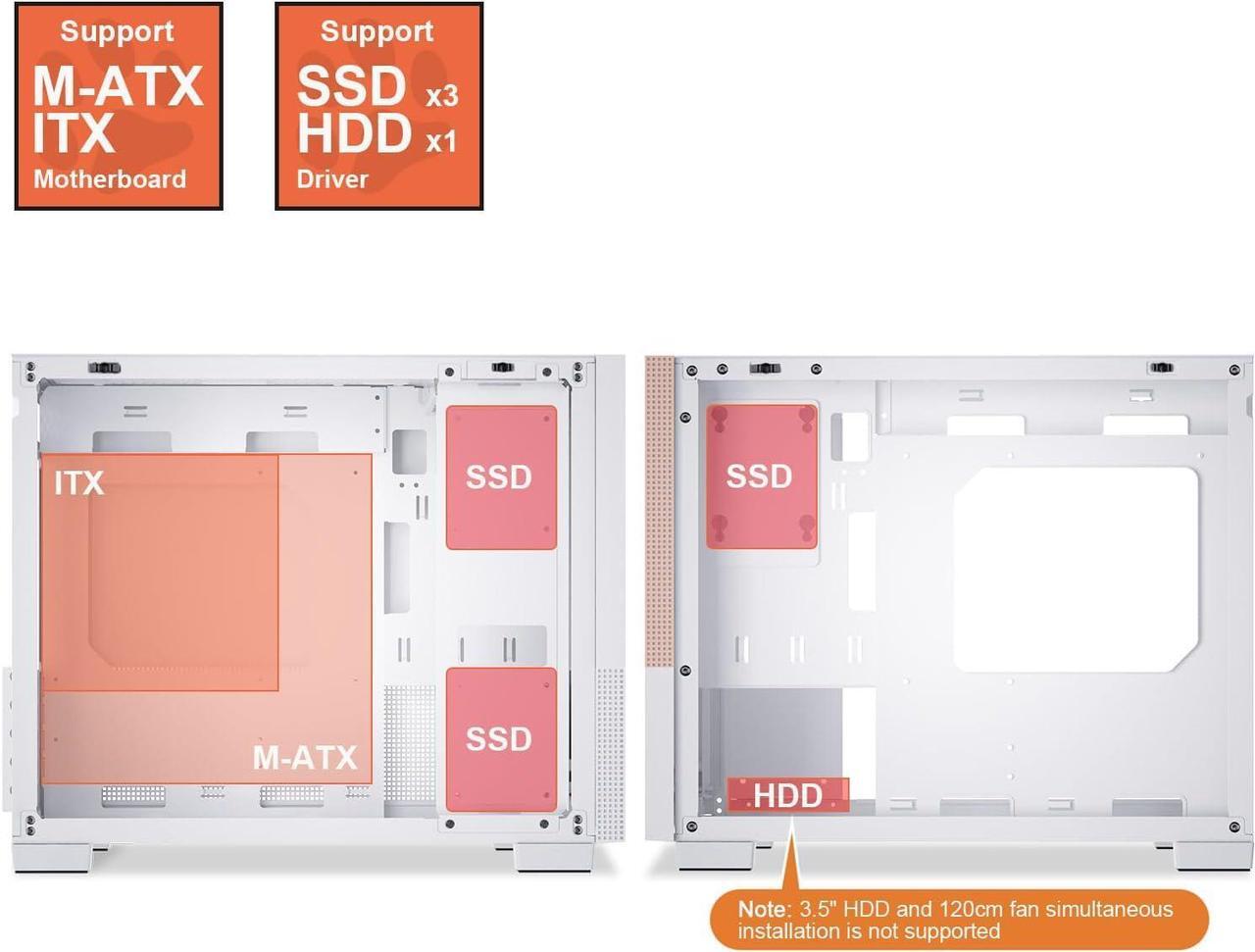 Alt view image 4 of 7 - Segotep Memphis M-ATX Mini Tower PC Case with Tempered Glass Panels, Support 40 Series GPU, USB 3.0, and 240MM Radiator - White
