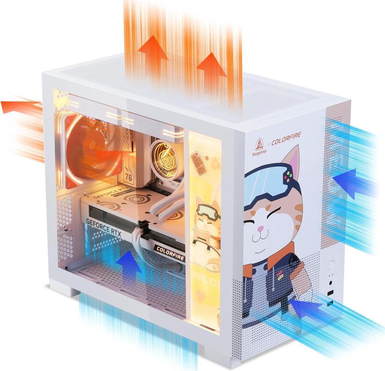 Alt view image 6 of 7 - Segotep Memphis M-ATX Mini Tower PC Case with Tempered Glass Panels, Support 40 Series GPU, USB 3.0, and 240MM Radiator - White
