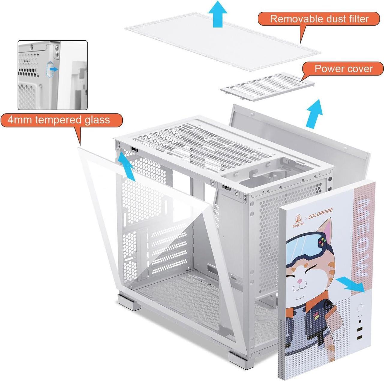 Alt view image 7 of 7 - Segotep Memphis M-ATX Mini Tower PC Case with Tempered Glass Panels, Support 40 Series GPU, USB 3.0, and 240MM Radiator - White