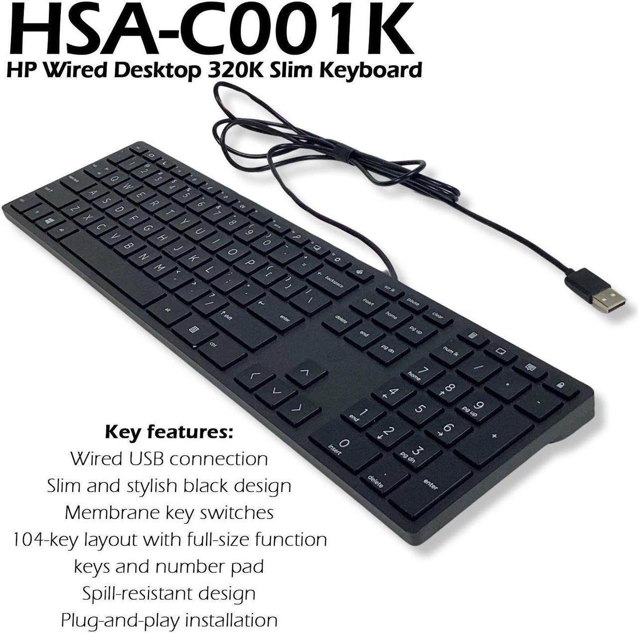 Alt view image 3 of 7 - HP Smart Buy Wired 320K Slim Keyboard Black 108 Keys USB-A HSA-C001K L96909-001