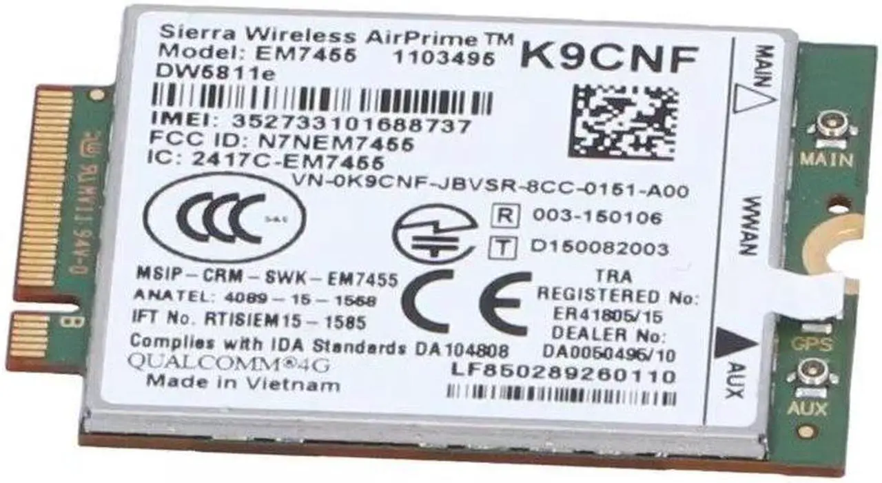 Alt view image 4 of 4 - Dell OEM Sierra Wireless 5811E DW5811e M.2 Mobile Broadband Wireless Card K9CNF