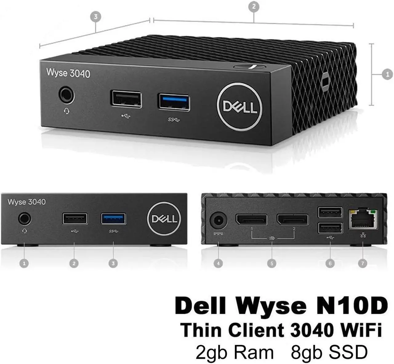 Main image of Dell Wyse 3040 Thin Client Intel Atom X5-Z8350-2 GB 8 GB Thin OS WiFi