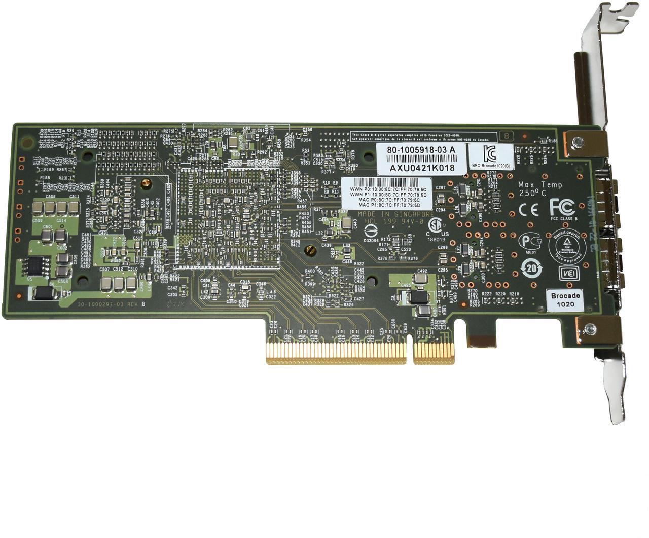 Alt view image 4 of 6 - Dell Brocade 1020 2 x Ports 10GbE PCI Exp 2.0 x8 Converged Network Adapter Card