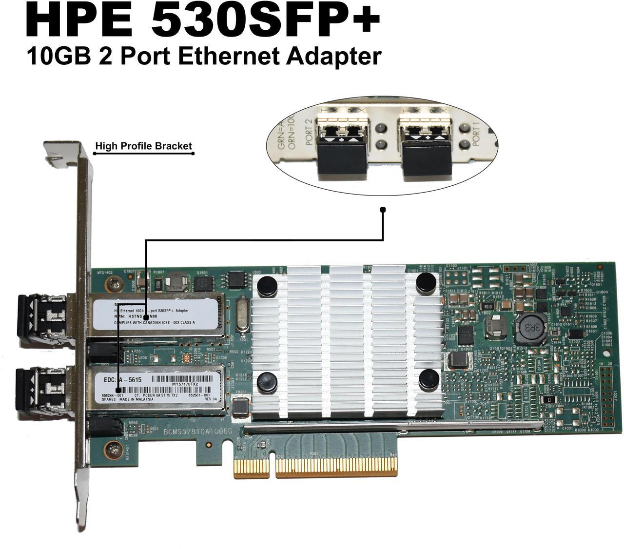 Main image of HP 530SFP+ 10GbE Dual-Port SFP+ PCIe 2.0 x8 Server Network Adapter Card Cavium 57810S High Profile 656244-001