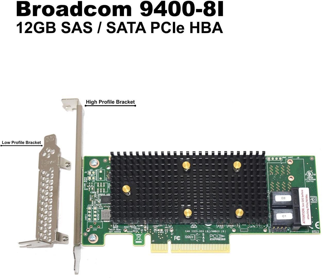 Main image of Broadcom LSI 9400-8i Tri-Mode HBA 8-Port 12Gb/s SAS SATA NVMe PCIe 3.0 x8 Includes Full & Low Profile Brackets 9400-8I