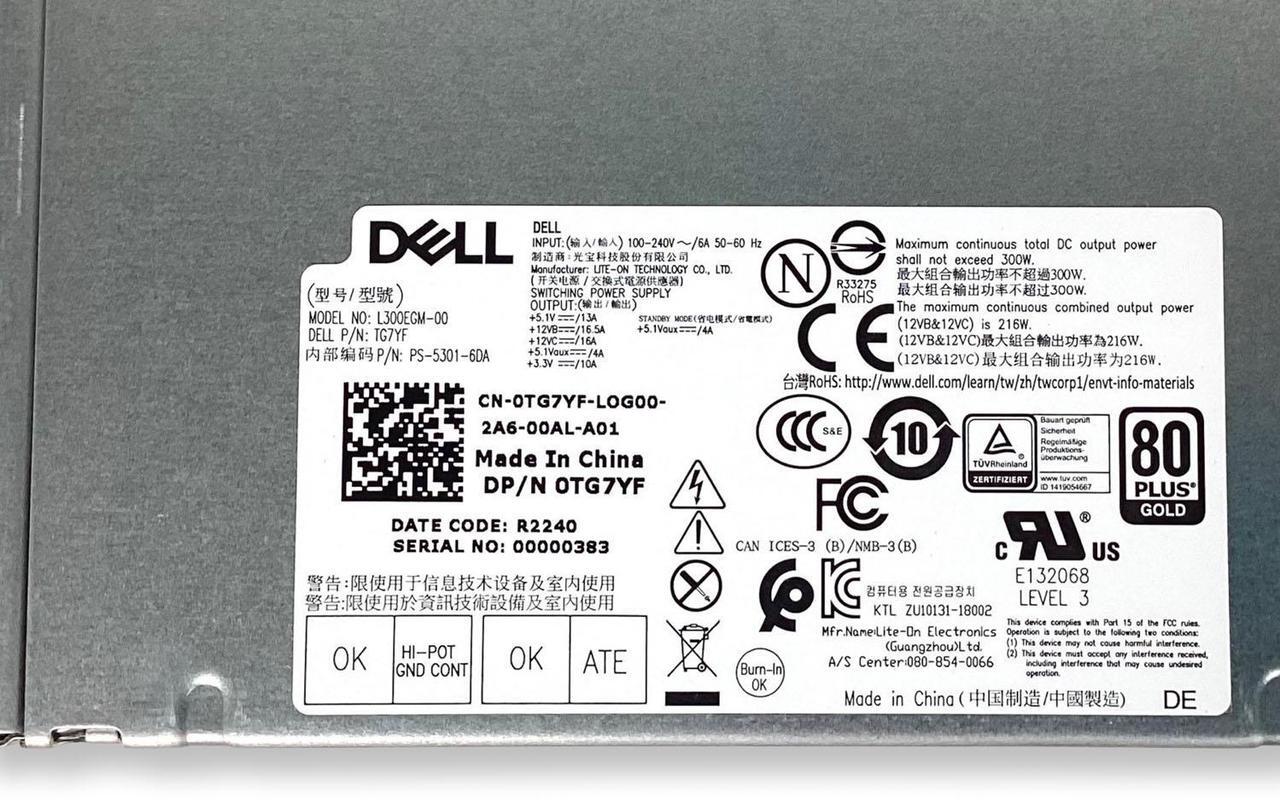 Alt view image 7 of 7 - Dell L300EGM-00 300W Power Supply Unit PSU for Precision 3630 Tower TG7YF