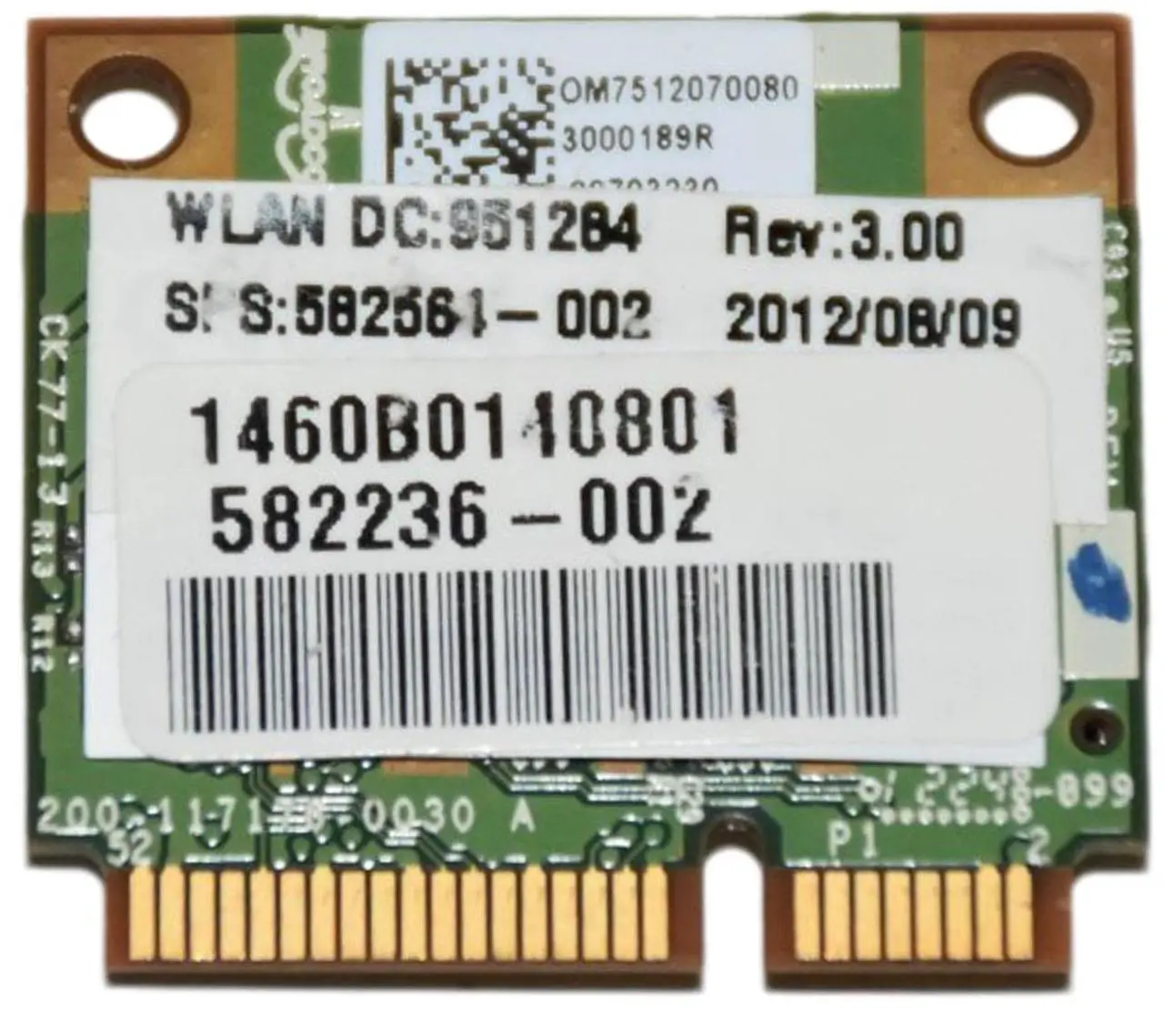 Alt view image 2 of 3 - HP BCM943224HMS Dual Band Wireless Half Mini PCI-e upto 300mbps WiFi Card 582236-002