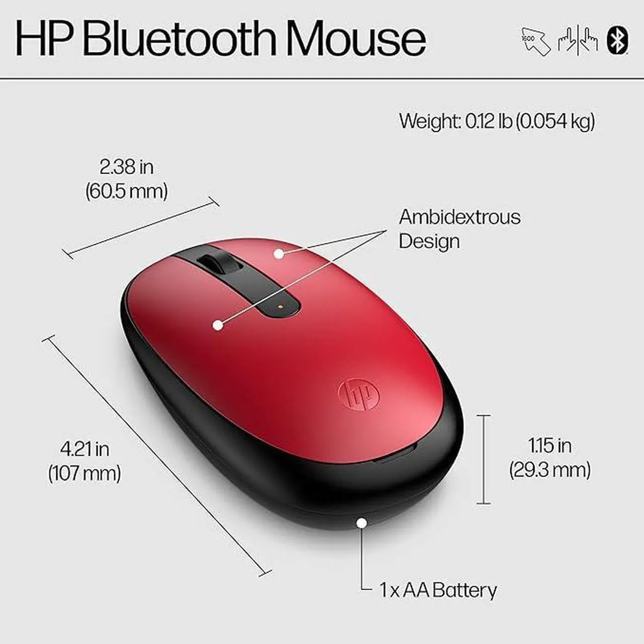 Alt view image 4 of 7 - HP 240 Bluetooth® Mouse, Bluetooth 5.1 Wireless, Swift Pair, 1600 DPI accurate tracking,3 Buttons, Slim Portable for Wins PC, laptop, Notebook, Mac&Chromebook (43N05AA#ABA),Empire red