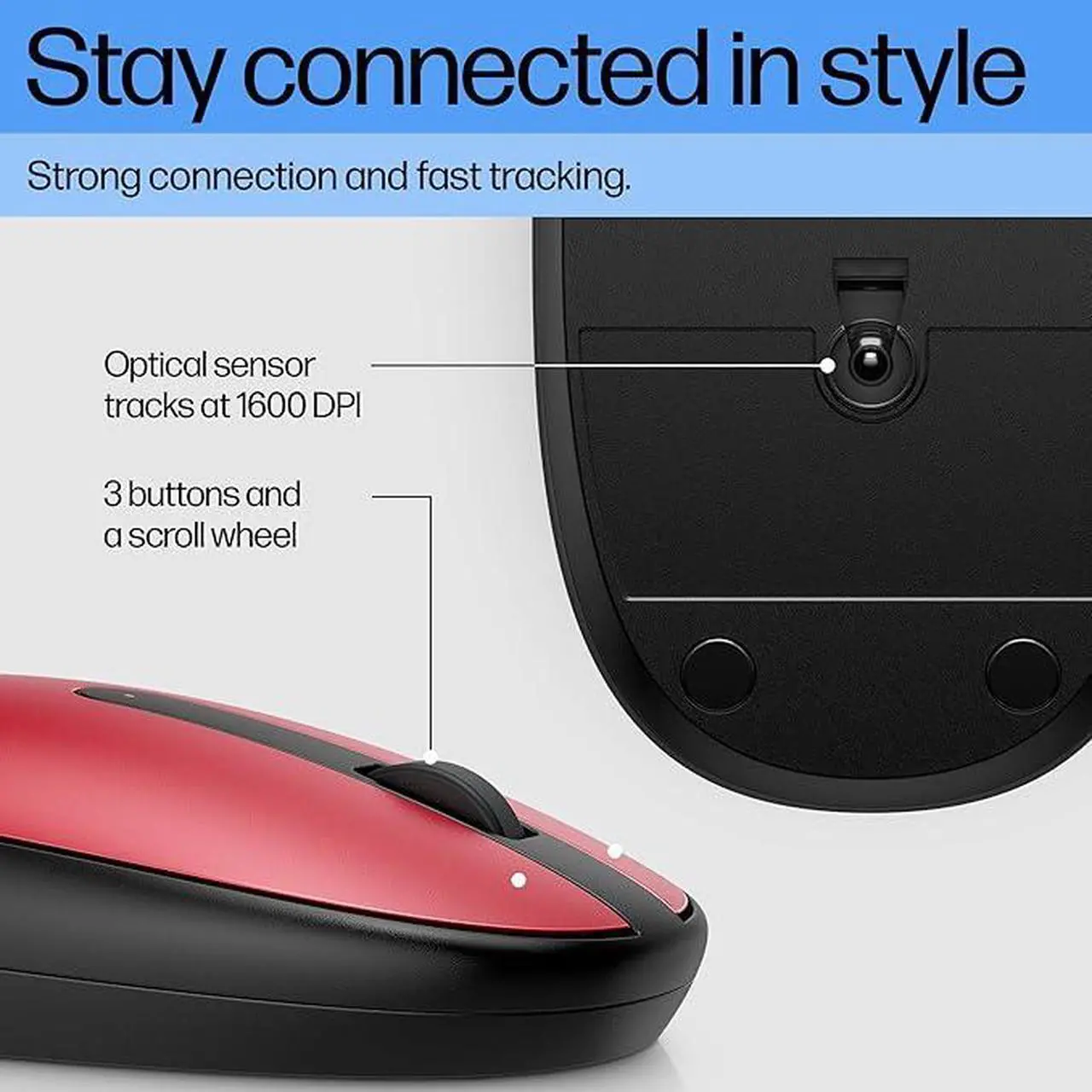 Alt view image 3 of 7 - HP 240 Bluetooth® Mouse, Bluetooth 5.1 Wireless, Swift Pair, 1600 DPI accurate tracking,3 Buttons, Slim Portable for Wins PC, laptop, Notebook, Mac&Chromebook (43N05AA#ABA),Empire red