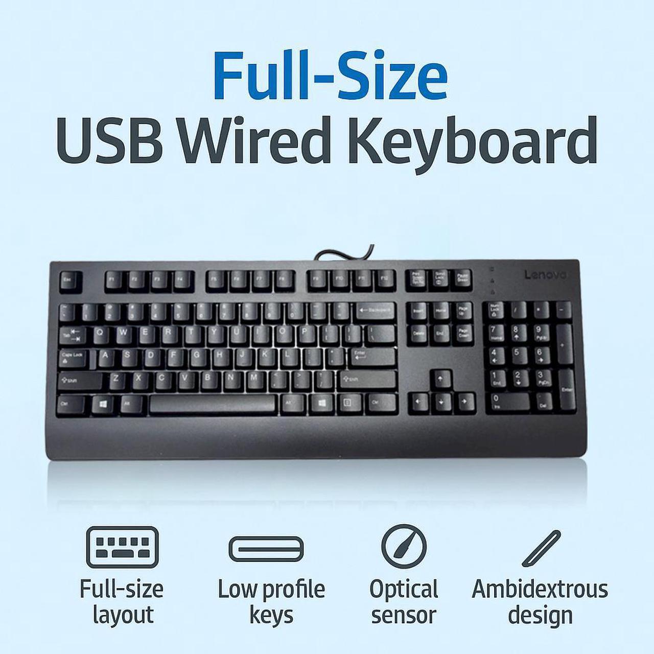 Alt view image 4 of 7 - Lenovo Essential Wired Keyboard and Mouse Combo 00XH688 + 00PH133 - USB, Full-Size, Spill-Resistant, Optical Mouse