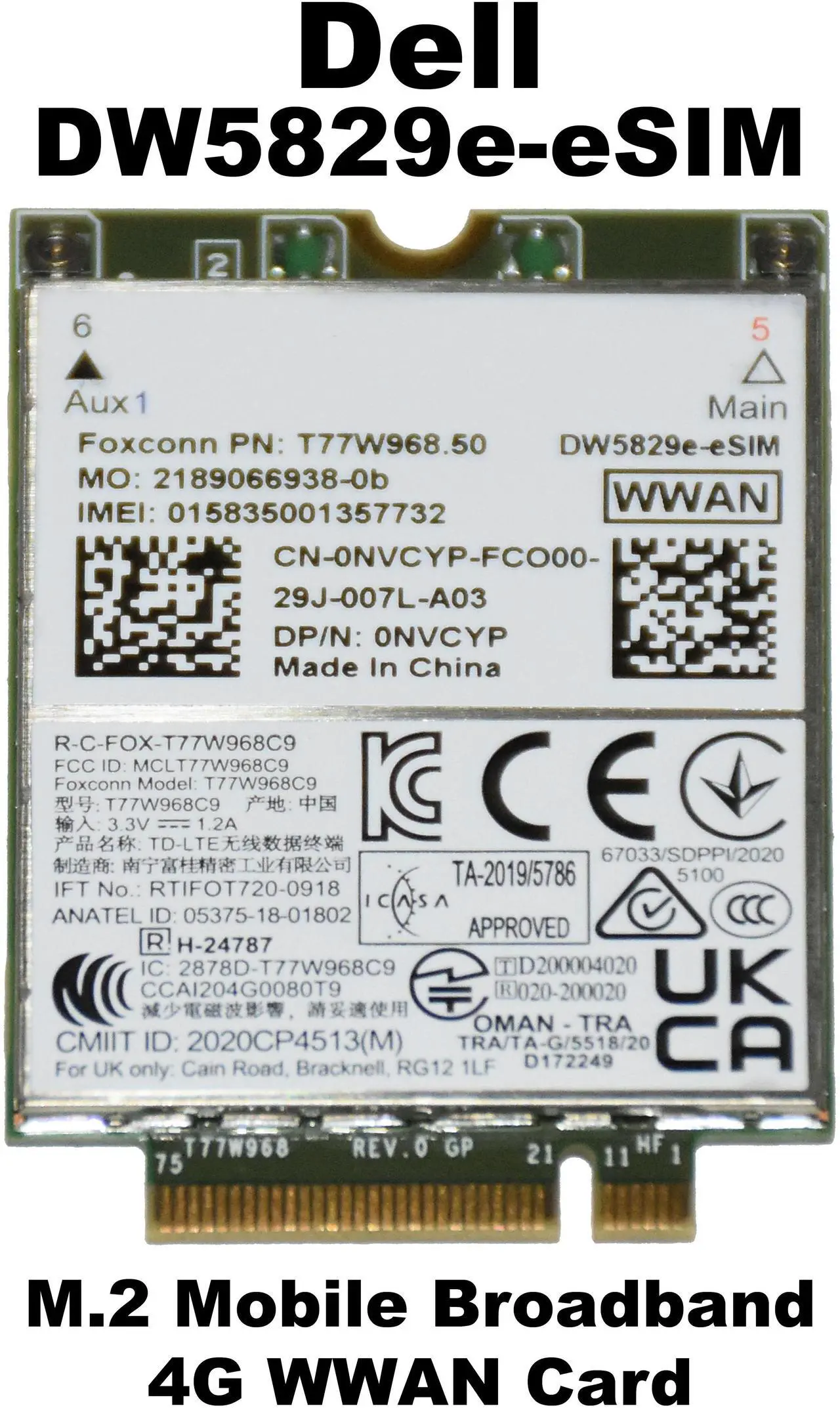 Alt view image 2 of 4 - Dell DW5829e-eSIM M.2 Mobile Broadband 4G WWAN Card NVCYP