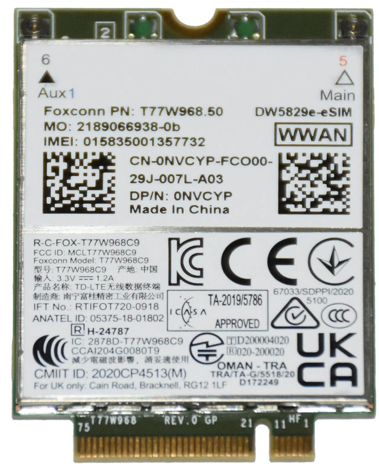 Alt view image 3 of 4 - Dell DW5829e-eSIM M.2 Mobile Broadband 4G WWAN Card NVCYP