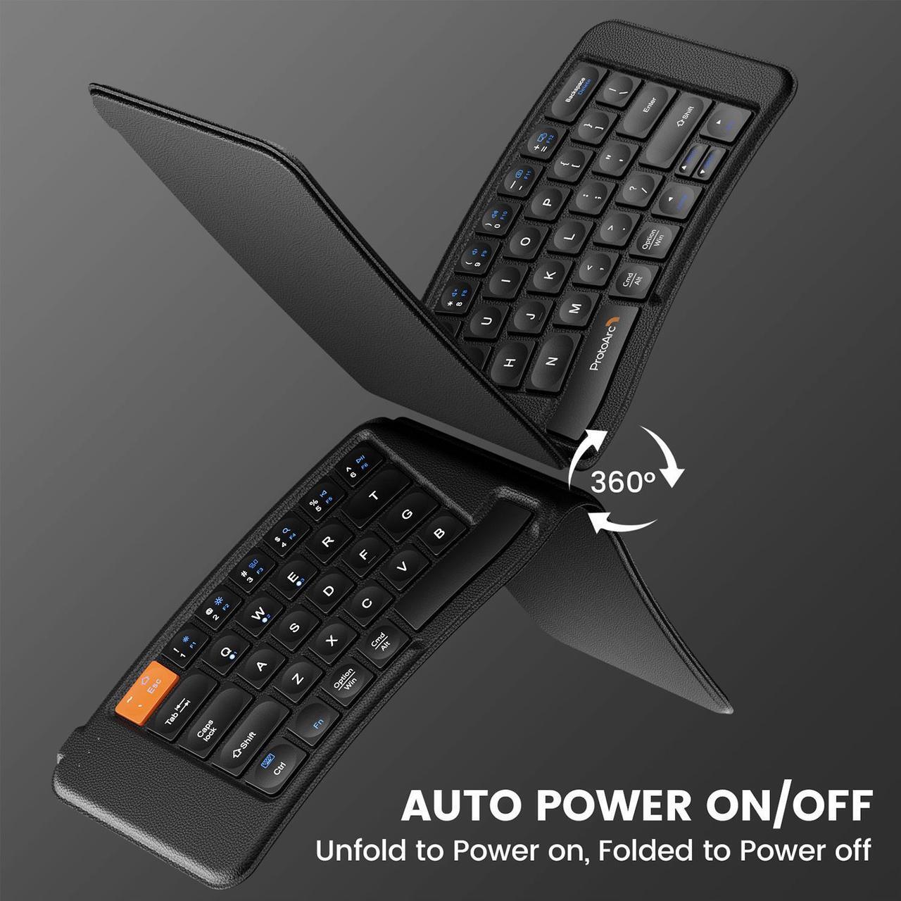 Alt view image 4 of 7 - ProtoArc Ergonomic Foldable Keyboard, XK03 Ultra Slim Travel Keyboard, Portable Bluetooth Keyboard with Full Size Keys, PU Leather Split Folding Keyboard for iOS Android Windows Laptop PC iPad iPhone