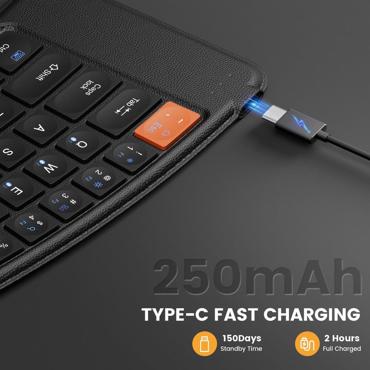 Alt view image 6 of 7 - ProtoArc Ergonomic Foldable Keyboard, XK03 Ultra Slim Travel Keyboard, Portable Bluetooth Keyboard with Full Size Keys, PU Leather Split Folding Keyboard for iOS Android Windows Laptop PC iPad iPhone