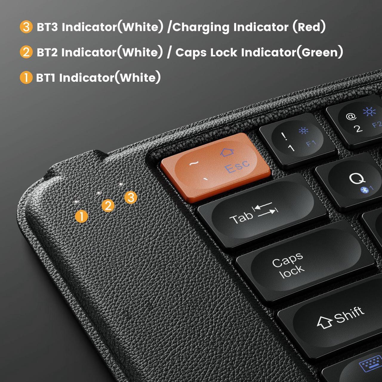 Alt view image 7 of 7 - ProtoArc Ergonomic Foldable Keyboard, XK03 Ultra Slim Travel Keyboard, Portable Bluetooth Keyboard with Full Size Keys, PU Leather Split Folding Keyboard for iOS Android Windows Laptop PC iPad iPhone