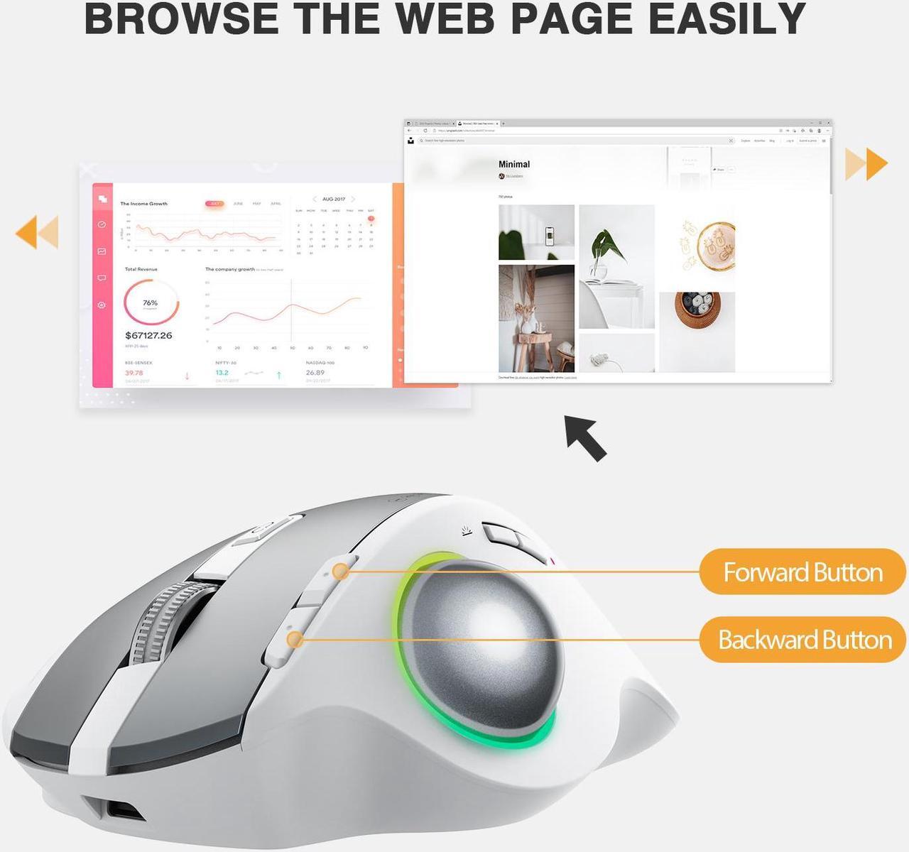 Alt view image 6 of 7 - RGB Wireless Trackball Mouse, ProtoArc 2.4G Bluetooth Ergonomic Rechargeable Rollerball Mice with 3 Adjustable DPI, 3 Device Connection&Thumb Control, Compatible for PC, Mac, Windows-Black White