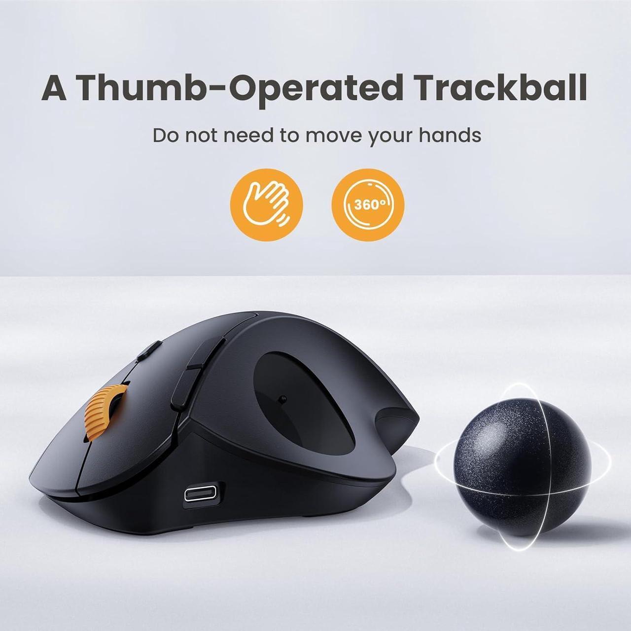 Alt view image 3 of 7 - ProtoArc Wireless Trackball Mouse, EM04 Ergonomic Bluetooth Rollerball Mouse Rechargeable Computer Laptop Mouse, Thumb Control & 3 Device Connection, Compatible with PC, iPad, Mac, Windows Purple