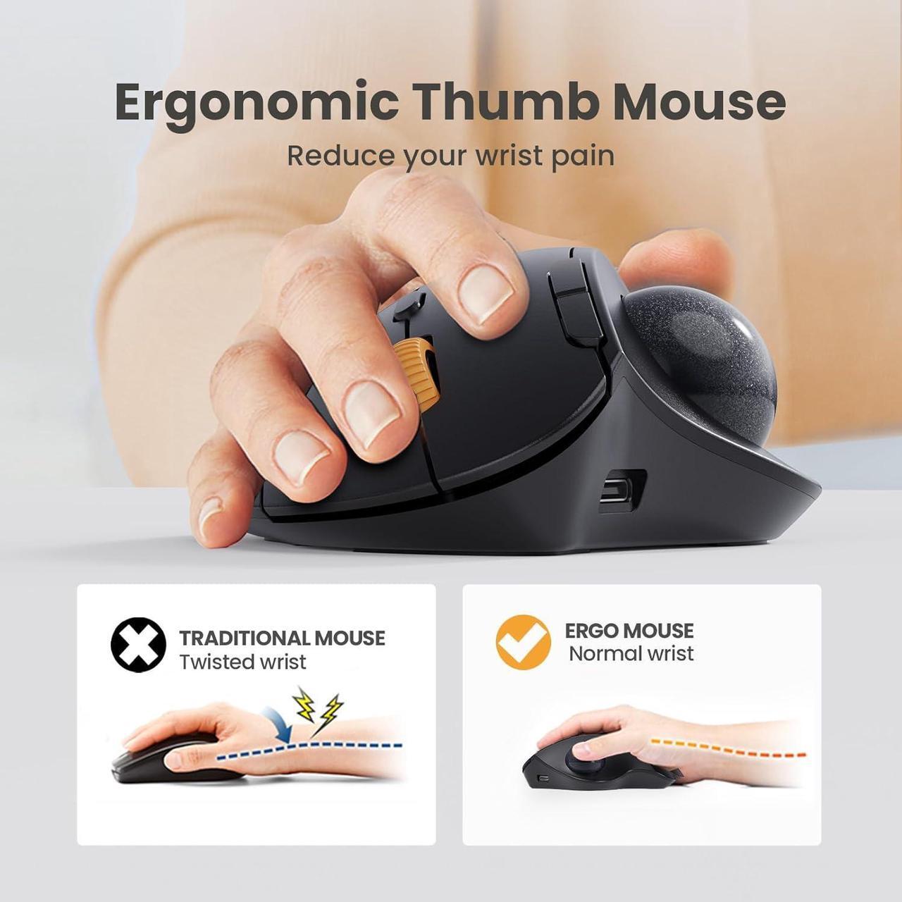 Alt view image 2 of 7 - ProtoArc Wireless Trackball Mouse, EM04 Ergonomic Bluetooth Rollerball Mouse Rechargeable Computer Laptop Mouse, Thumb Control & 3 Device Connection, Compatible with PC, iPad, Mac, Windows Purple