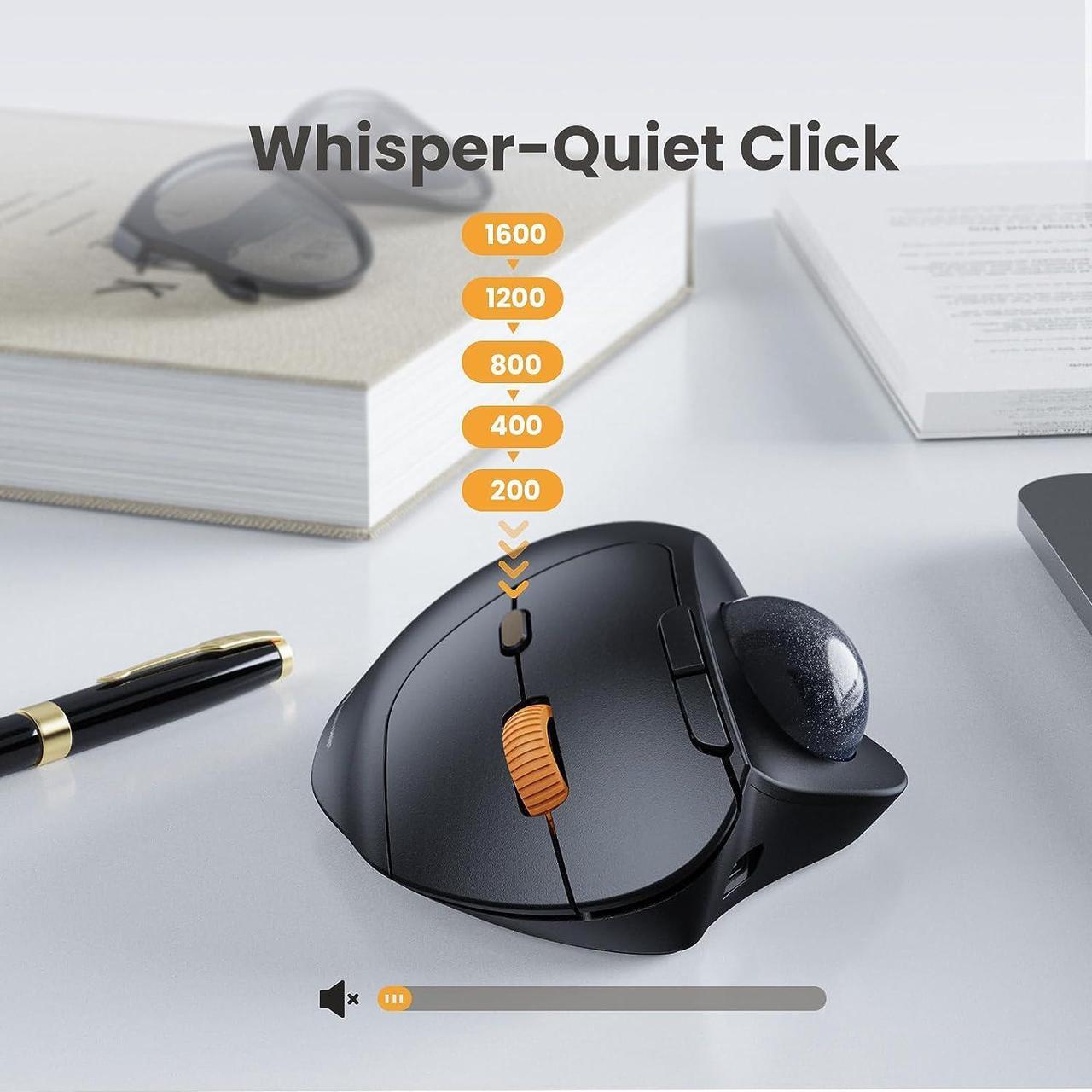 Alt view image 5 of 7 - ProtoArc Wireless Trackball Mouse, EM04 Ergonomic Bluetooth Rollerball Mouse Rechargeable Computer Laptop Mouse, Thumb Control & 3 Device Connection, Compatible with PC, iPad, Mac, Windows Purple