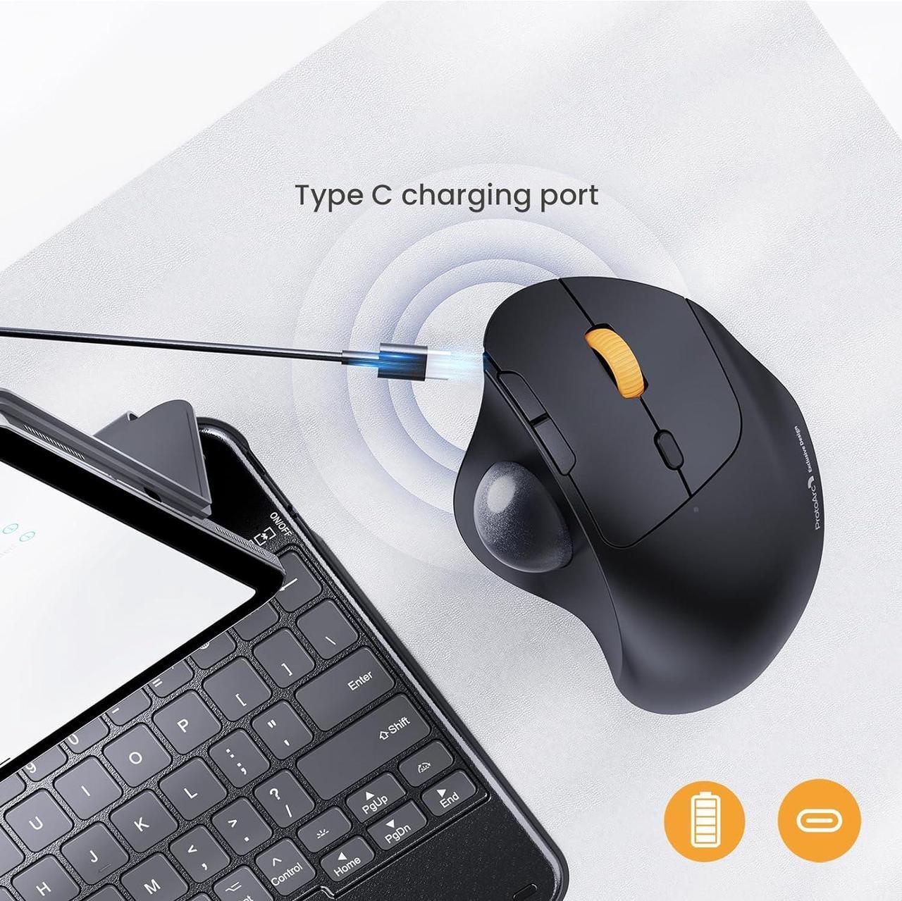 Alt view image 6 of 7 - ProtoArc Wireless Trackball Mouse, EM04 Ergonomic Bluetooth Rollerball Mouse Rechargeable Computer Laptop Mouse, Thumb Control & 3 Device Connection, Compatible with PC, iPad, Mac, Windows Purple