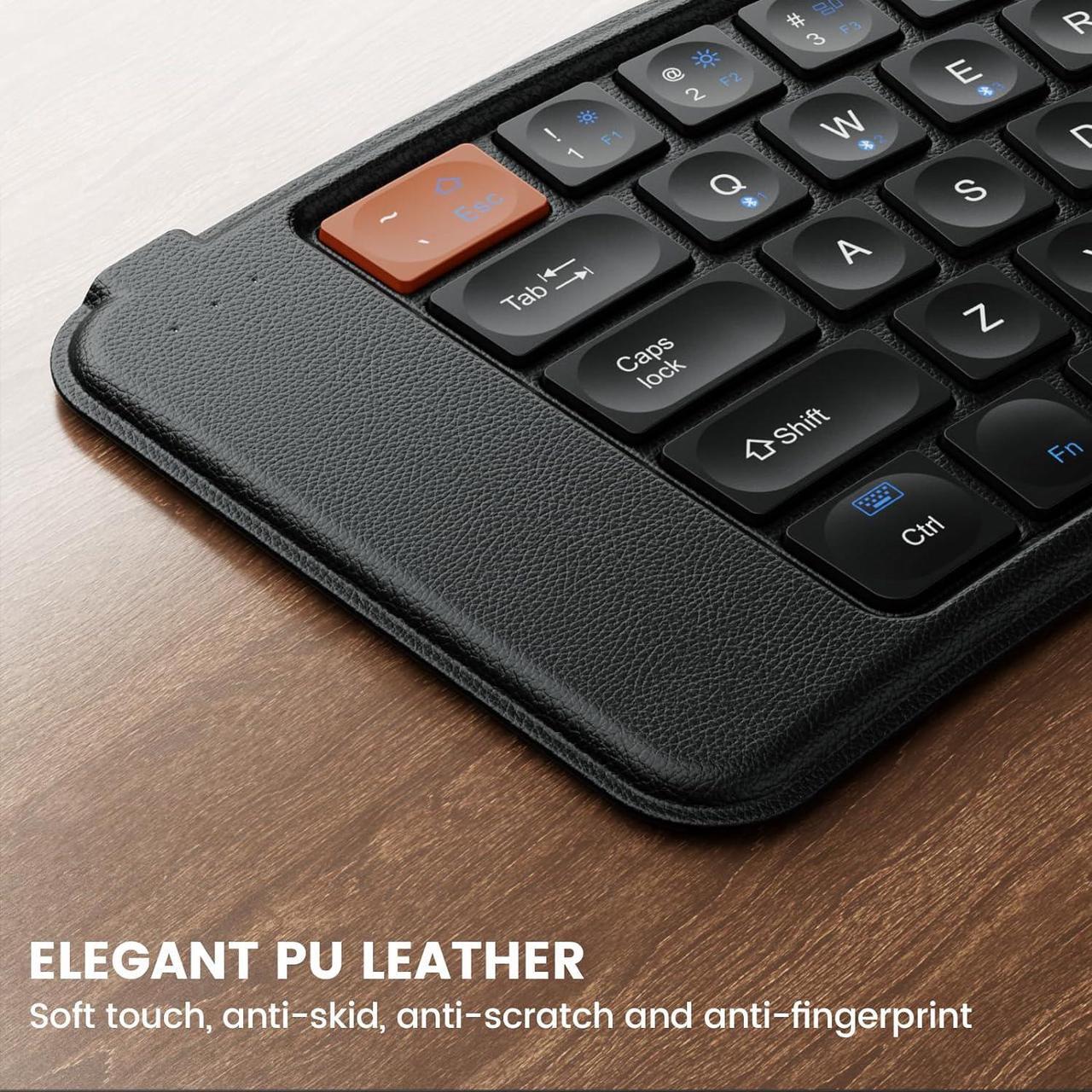 Alt view image 5 of 7 - ProtoArc Ergonomic Foldable Keyboard, XK03 Ultra Slim Travel Keyboard, Portable Bluetooth Keyboard with Full Size Keys, PU Leather Split Folding Keyboard for iOS Android Windows Laptop PC iPad iPhone